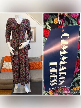NWT Vintage Cimmaron Dress Floral Print Wide Leg Jumpsuit Made in the USA